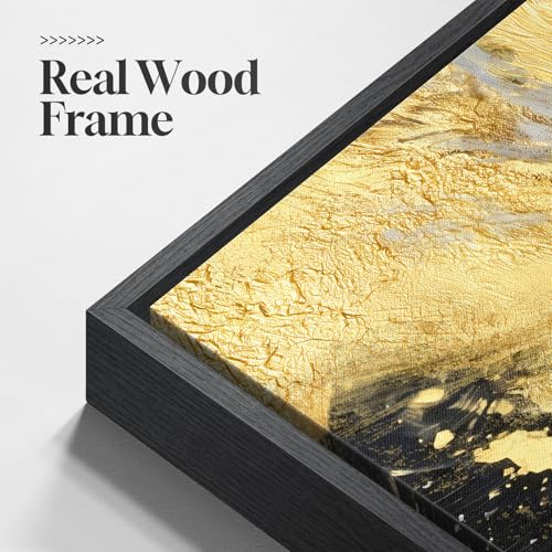 Large Framed Black White and Gold Abstract Wall Art