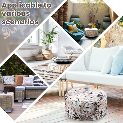 2 Pcs Inflatable Outdoor Ottoman Pouf Waterproof Round Footrest with Handle D21 x H9 Inch Indoor Outdoor Portable Footstool for Patio Garden Camping or Home Pool (2 Count)