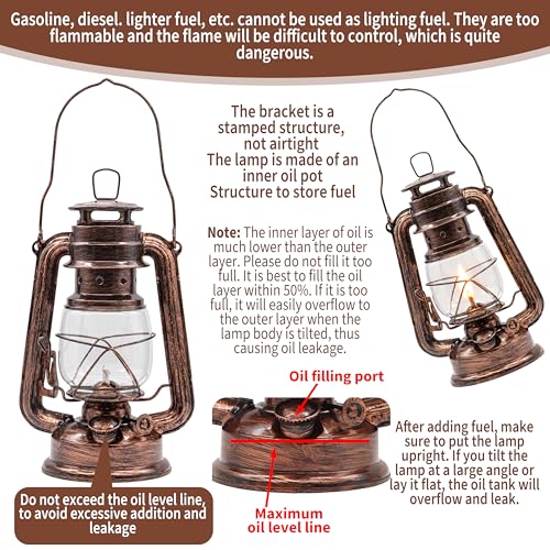 2 Pack Vintage Oil Lamp Hurricane Lantern Kerosene Lantern for Indoor Outdoors Decorative Hanging Metal Oil Lanterns with Wick for Hiking Emergency Camping Party Decoration (2 Count)