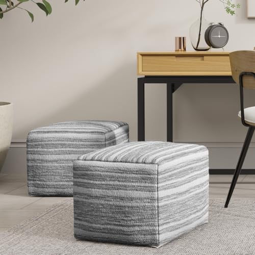 Carina Contemporary Square Woven Pouf in Black Melange