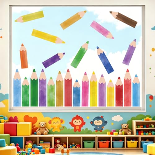 Colored Pencils Window Clings for Glass Windows (27 Count)