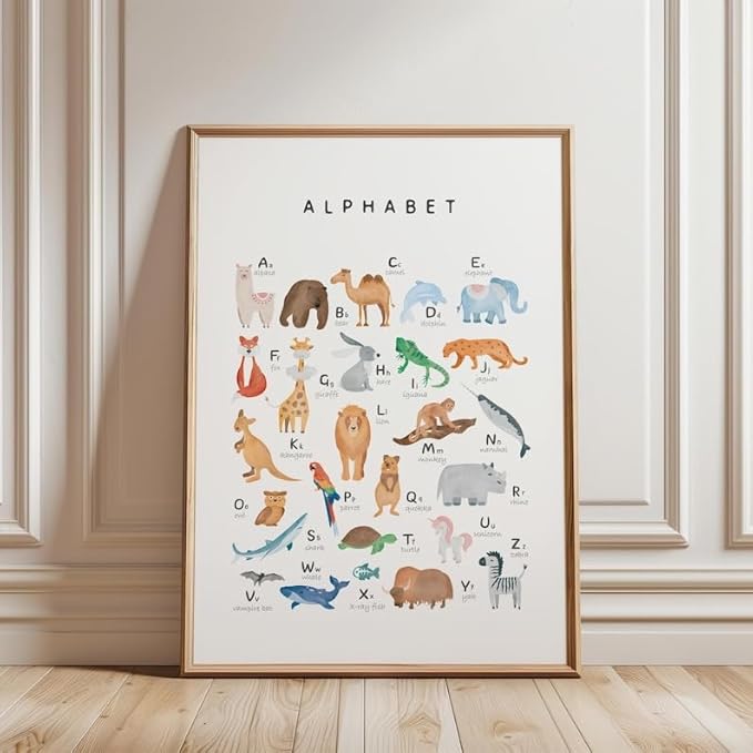 OZCONO Animal Alphabet Learning Poster, Vibrant ABC Wildlife Chart Kids, Playroom Wall Decor Art, Homeschool Education Guide (Unframed) (9x11)