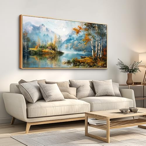 Wood Framed Canvas Wall Art For Living Room Large Wall Decor For Office Bedroom Decorations Lake View Pictures Tree Forest Painting Artwork Room Wall Mural Aesthetic Home Decor 30x60 In