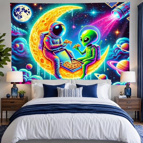 Astronaut Alien Blacklight Tapestry 78x59 Inch Neon Wall Decor