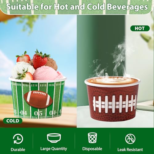 120Pcs 12oz Football Ice Cream Cups for Hot or Cold Food (12 Count)
