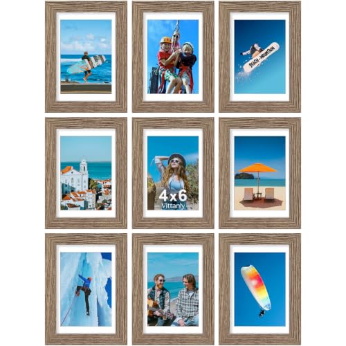 4x6 Picture Frames Set of 9 for Wall Mount or Tabletop (9 Count)