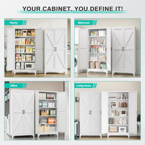 Wide & Deep Pantry Storage Cabinet with 2 Doors and 5 Shelves