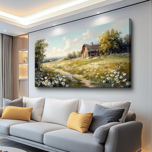 Canvas Wall Art For Living Room Farmhouse Wall Decor For Bedroom Office Wall Decoration Vintage Country Field Landscape Painting Framed Prints Pictures Artwork Room Home Decor 20"x40"