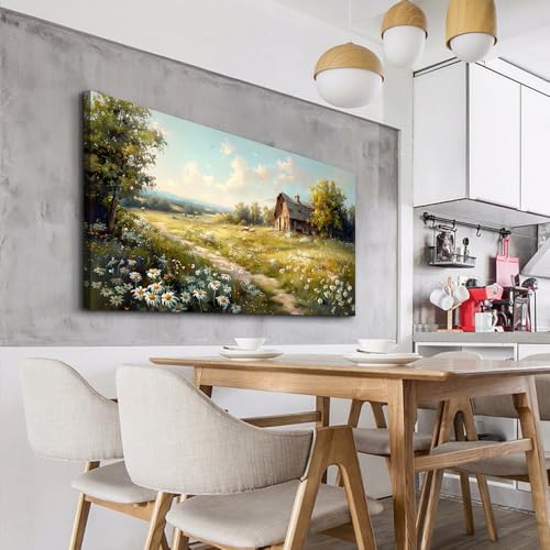 Large Wall Art For Living Room Canvas Wall Decor For Bedroom Office Wall Decoration Vintage Country Field Landscape Painting Framed Pictures Artwork Room Mural Aesthetic Home Decor 30"x60"