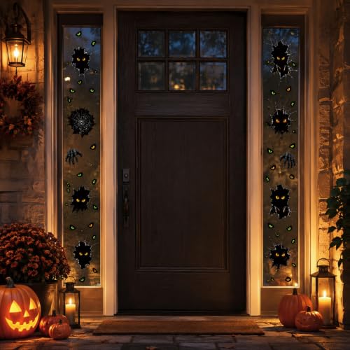 Halloween Window Clings Cute Ghost Spooky Black Cat Spider Web Eye Window Decals Stickers for Halloween Party Supplies Home Glass Decorations