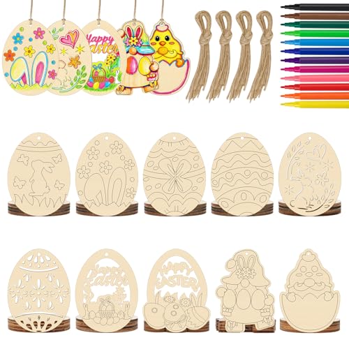 40PCS Easter Wooden Crafts Wood Ornaments Kits