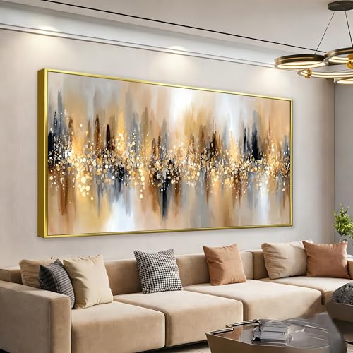 Large Gold Framed Wall Art For Living Room Abstract Wall Decor Modern Canvas Art Wall Decor 29" X 58" Painting Gold Wall Art For Bedroom Apartment Office Dining Room Home Decoration