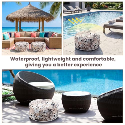 2 Pcs Inflatable Outdoor Ottoman Pouf Waterproof Round Footrest with Handle D21 x H9 Inch Indoor Outdoor Portable Footstool for Patio Garden Camping or Home Pool (2 Count)