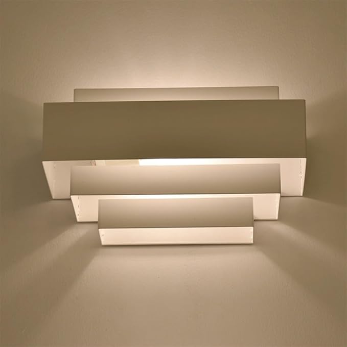 Modern White LED Wall Sconce Minimalist Geometric Layered Up Down Light Fixture