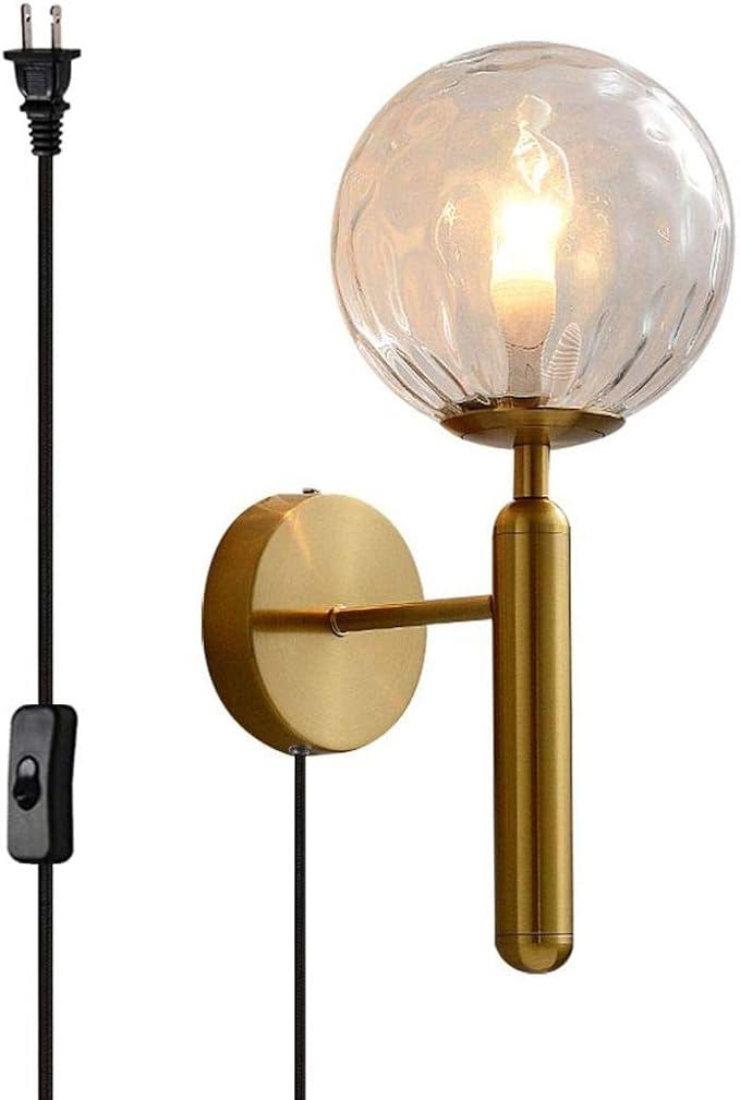 KCO Lighting Plug in Globe Wall Light Vintage Industrial Wall Sconce Lighting