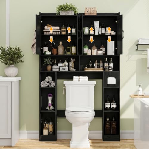 Farmhouse Over The Toilet Storage Cabinet with 4 Barn Doors