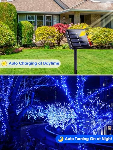 Solar Christmas Lights Outdoor 4 Pack 132FT 400LED Fairy String Lights Blue (4 Count)