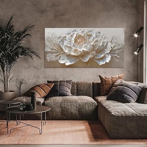 Large Canvas Wall Art Decor White Peony Flower Canvas Art Wall Decor For Living Room Modern Decor Elegant Nature Botanical Flower Canvas Prints Wall Art Decor For Bedroom Home Office Decor 24×48Inch