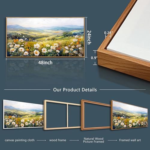 Large Wood Framed Wall Decor For Living Room Canvas Wall Art For Office Modern Wall Decorations For Bedroom Pastoral Scenery Painting Flower Pictures Artwork Room Home Decor 24x48 In