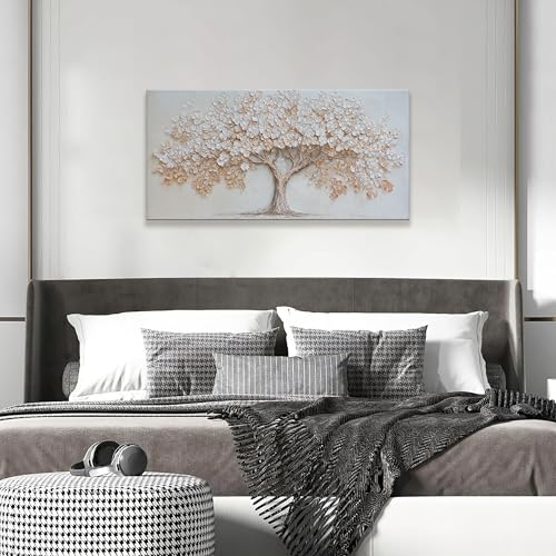 Canvas Wall Art Decor Beige Tree of Life Textured Canvas Art Wall Decor For Living Room Decor Botanical Nature Wall Art Decor Elegant Tree Wall Art Decor For Home Bedroom Office Wall Decor 20×40 Inch