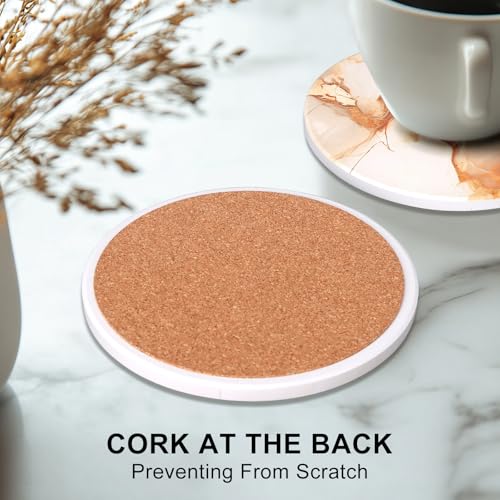 6 Pcs Gold Marble Abstract Ceramic Coasters with Holder for Coffee Table (6 Count)