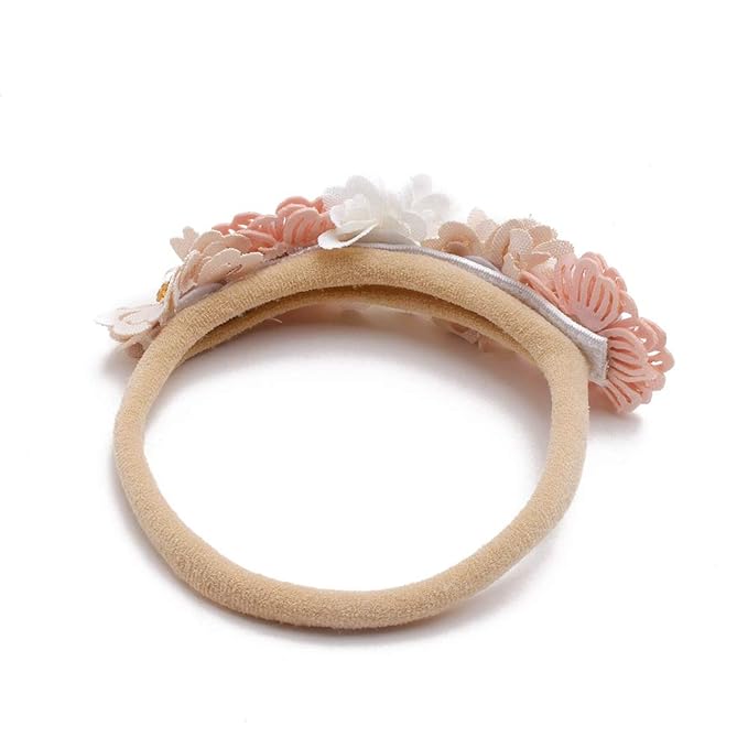 Baby Girl Nylon Headbands Flower Hair Bows Accessories-Elastic Hair Band Crown Handmade FLoral Wraps Birthday Gifts for Girls Newborn Infant Toddler 3Pcs