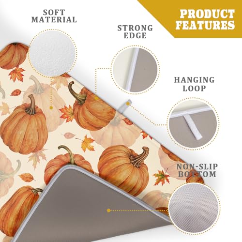 Fall Dish Drying Mat for Kitchen Counter Watercolor Pumpkin Autumn Festival Super Absorbent Reversible Microfiber Kitchen Countertop Protector Dishes Pad Large 18x24 inch
