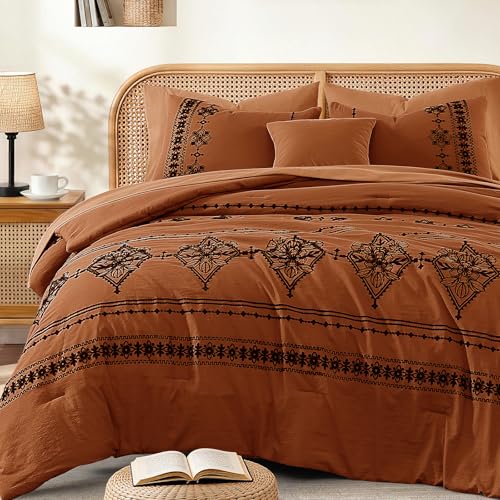 Full Size Comforter Set Embroidery Floral 7 Pieces Bed in a Bag