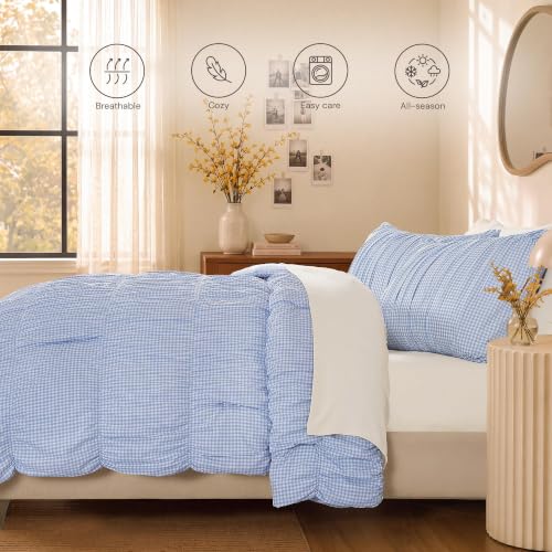 Blue Gingham Queen Size Comforter Sets