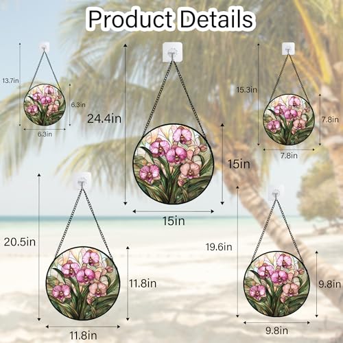 Phalaenopsis Orchid Stained Glass Window Hanging Decor Gifts for Women 6.3"