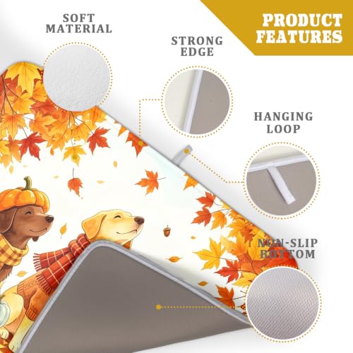Fall Dish Drying Mat for Kitchen Counter Pumpkin Cute Dog Autumn Festival Super Absorbent Reversible Microfiber Kitchen Countertop Protector Dishes Pad Large 18x24 inch