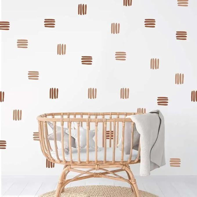 12x36 Inch Set Boho Three Line Brown Wall Decal- Geometrical Shape Themed DIY Boho Mural Set - 24 Pcs Wall Stickers for Kitchen, Nursery, Office Decor - 3.5x2.5 Inch Decals (Boho Line Brown)