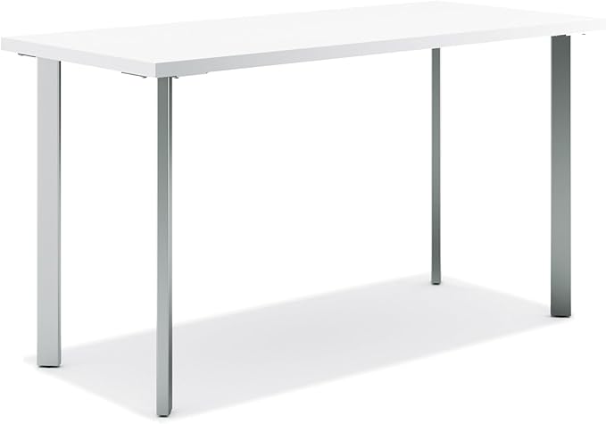HON Coze Home Office Desks, Sturdy Table Computer Desk, 42", White Top, Silver Base