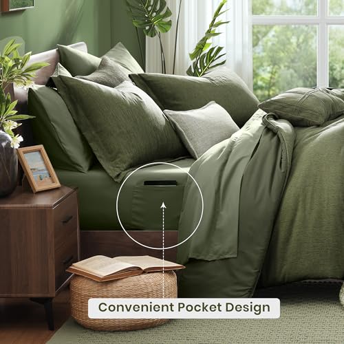 Twin XL Comforter Set Olive Green 5 Pieces Bed in a Bag for Dorm
