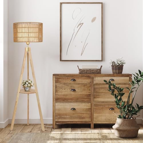Oak Wood Tripod Floor Lamps for Living Room