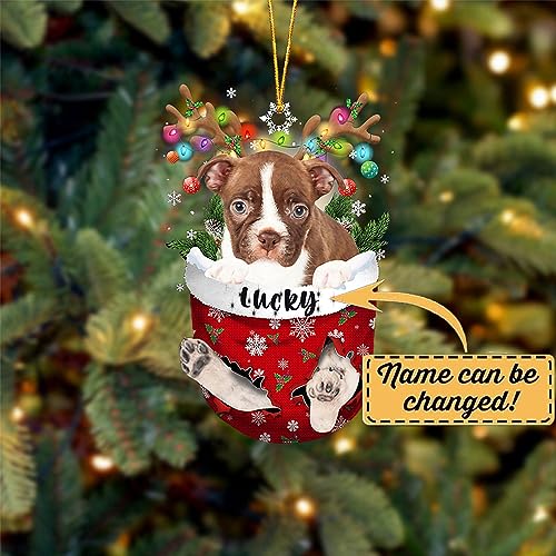 Red Boston Terrier Dog Christmas Ornament