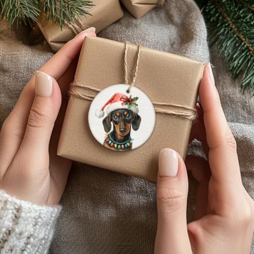 Santa Dachshund Dog Christmas Ceramic Ornament