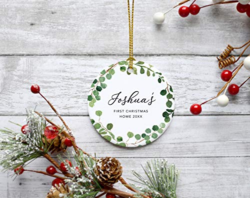 Personalized Round Ceramic Porcelain Christmas Tree Ornament Keepsake Collectible Adoption New Baby Gift