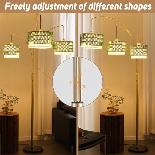 80'' Brushed Gold Rattan Arc Floor Lamp for Living Room (3 Count)
