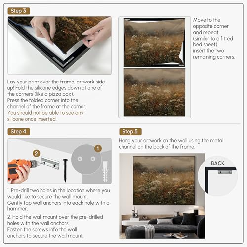 60"x72" Extra Large Framed Wall Art Autumn Meadow Landscape Rustic Brown and Golden Field Illustration for Home Living Room Bedroom Decor