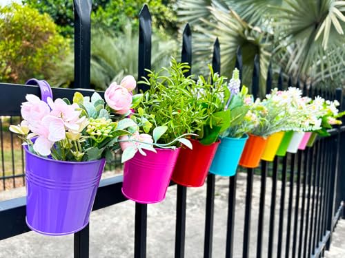 10 Pack 4" Galvanized Metal Railing Planters with Hooks (10 Count)