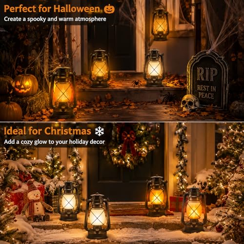 Battery Powered Vintage LED Lanterns 4 Pack with Remote Control (4 Count)