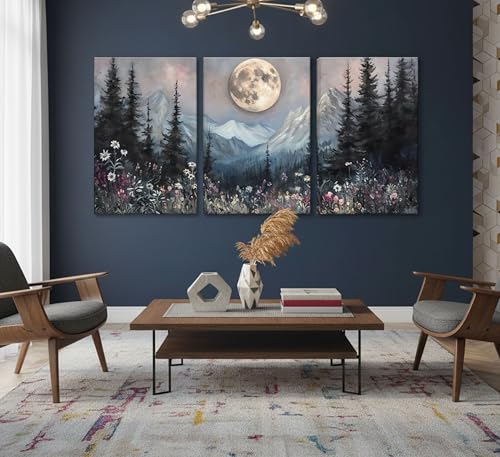 3Pcs Full Moon Forest Canvas Wall Art 12x16in (3 Count)