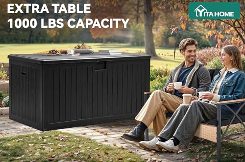 260 Gallon Large Deck Box with Divider & Side Handles