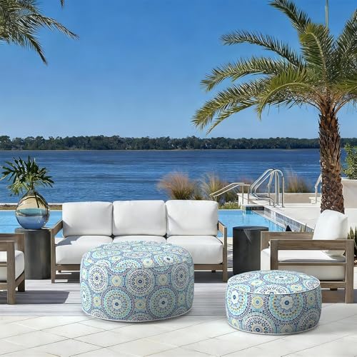 Indoor Outdoor Inflatable Ottoman with Handle D21 x H9 Inch