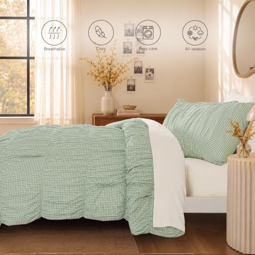 Green Gingham Queen Size Comforter Sets