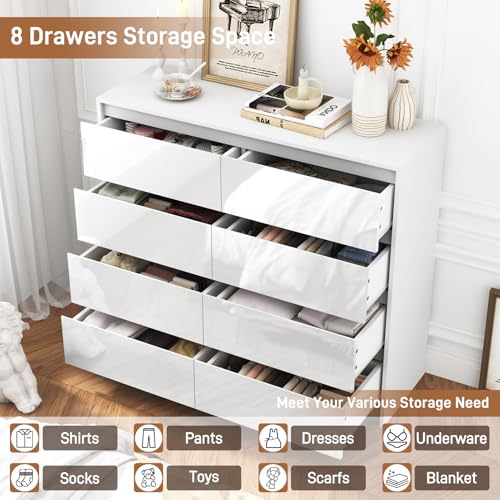 White Malm High Gloss Dresser for Bedroom