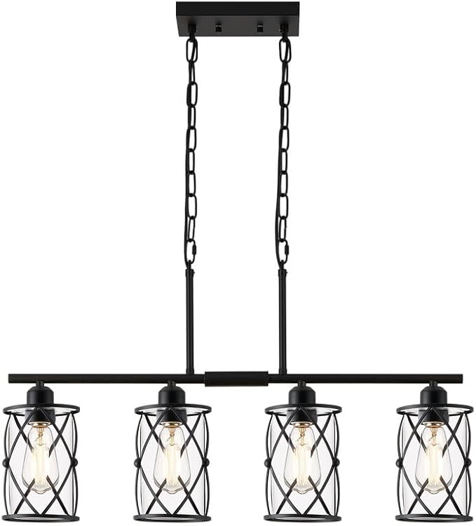 4-Light Kitchen Island Lighting, Modern Black Dining Room Light Fixtures