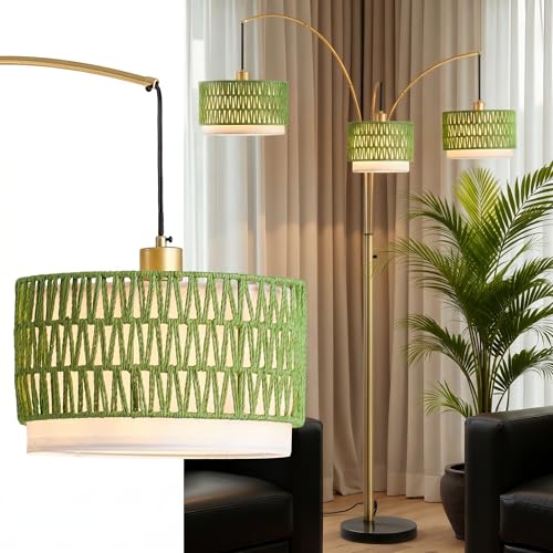 80'' Brushed Gold Rattan Arc Floor Lamp for Living Room (3 Count)