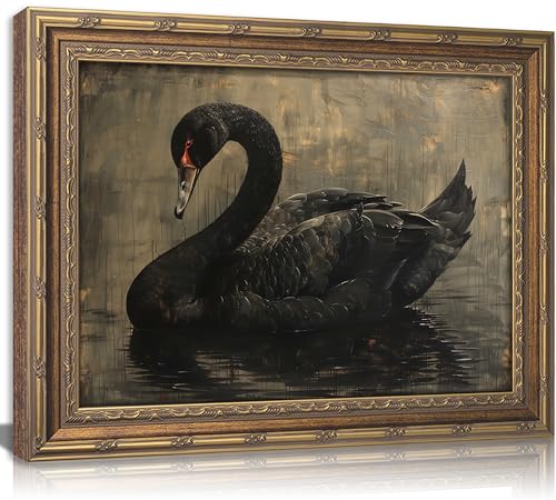 Vintage Gold Framed Black Swan Wall Art